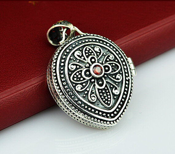 Handmade Carving 925 Silver Water Droplets Shaped Mantra Gau Box Pendant With No Chain